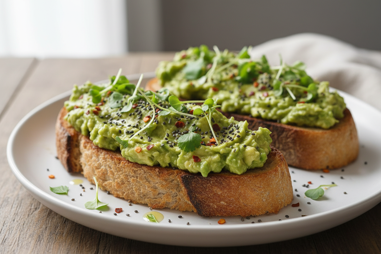 Avocado toast with smashed avocado